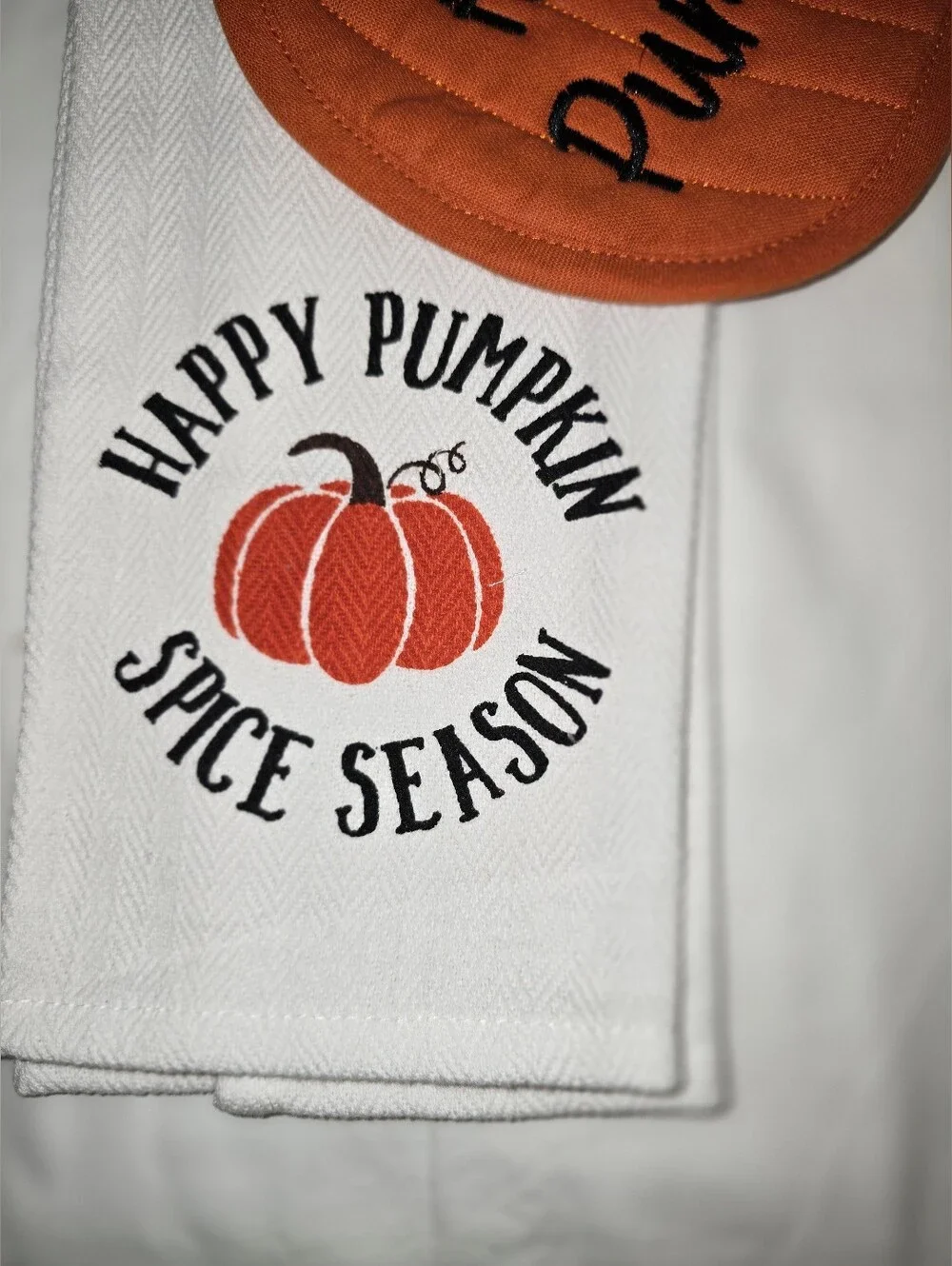 4pc Happy Pumpkin Orange Autumn Kitchen Set - Mug, Potholder & Towel
